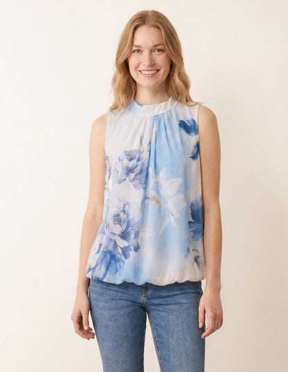 Sleeveless High Neck Puffball Blouse