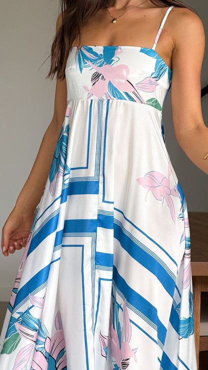 Kaethe Maxi Dress - White/Blue