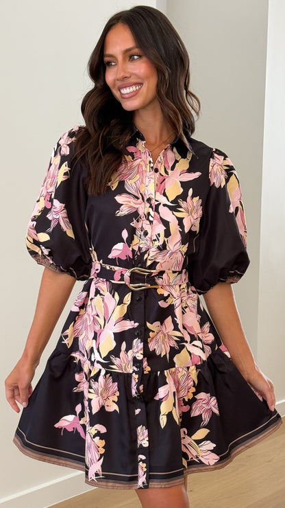 Michelle Mini Dress - Black / Pink