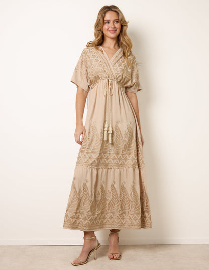 Metallic Embroidered Maxi Dress