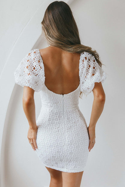 Catch Feelings Sweetheart Neckline Crochet Lace Overlay Dress White