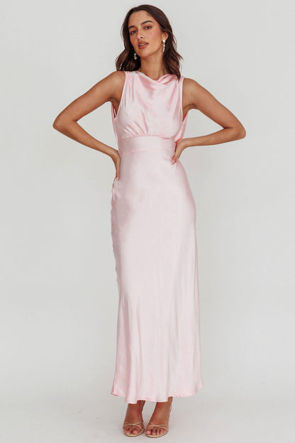 Isabella Satin Backless Maxi Dress Pink