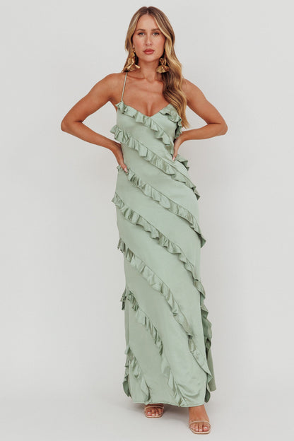Arrabel Ruffle Trim Maxi Dress Sage