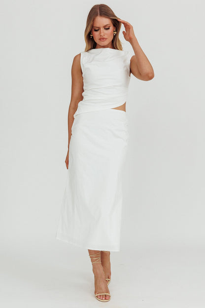 Lorely Boat Neck Cut Out Midi Dress White