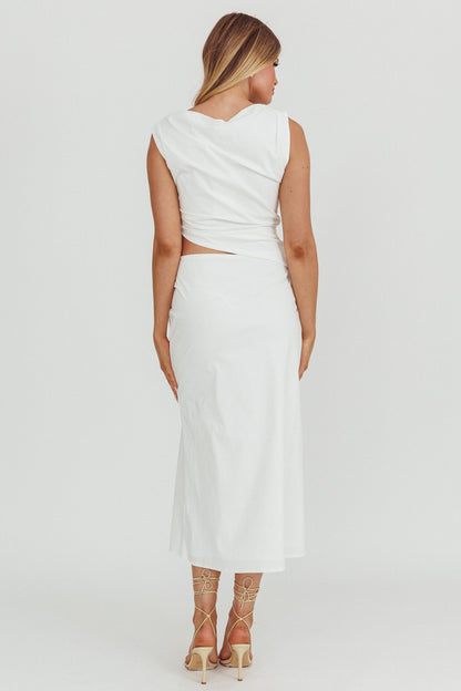 Lorely Boat Neck Cut Out Midi Dress White