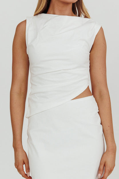 Lorely Boat Neck Cut Out Midi Dress White