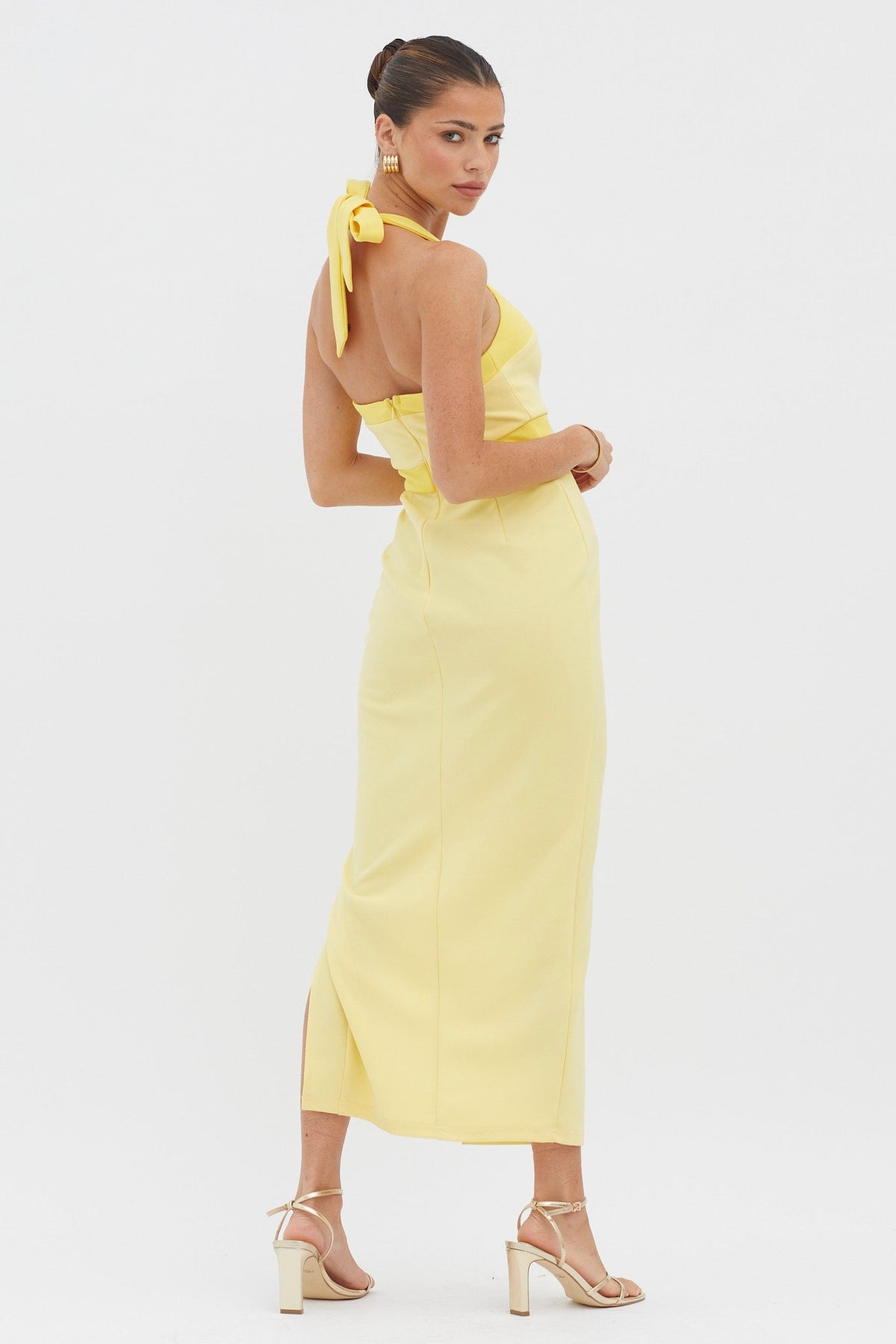 Canary Islands Halterneck Midi Dress Yellow