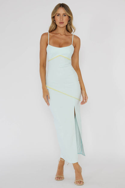 Blair Piping Trim Midi Dress Light Blue