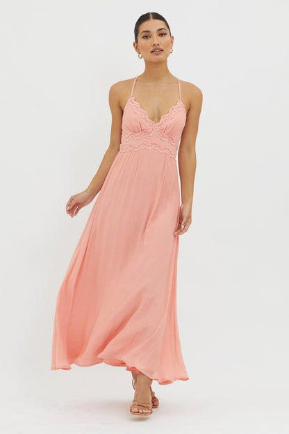 Slow It Down Lace Trim Maxi Dress Peach