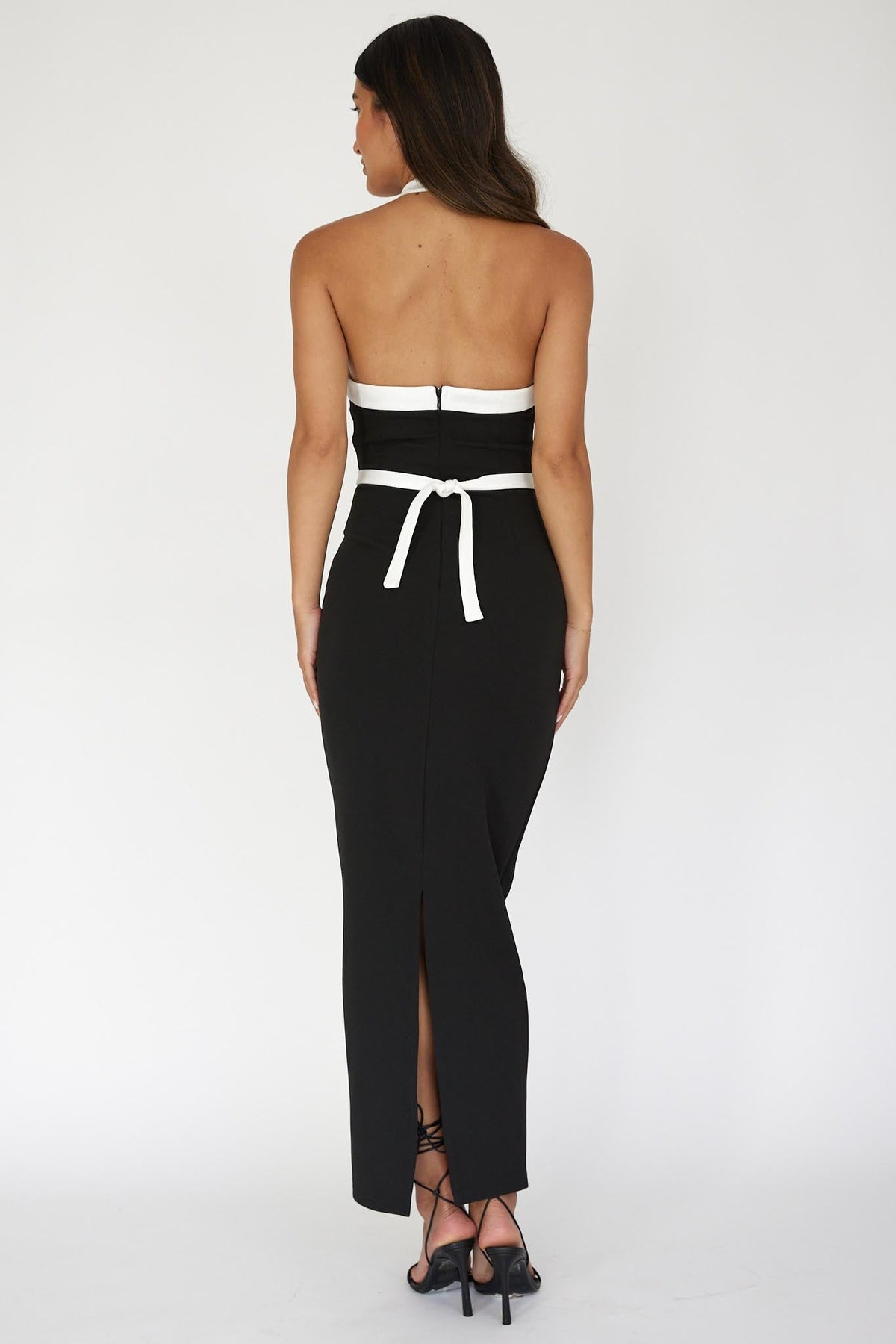 Eleganza Halterneck Contrast Maxi Dress Black