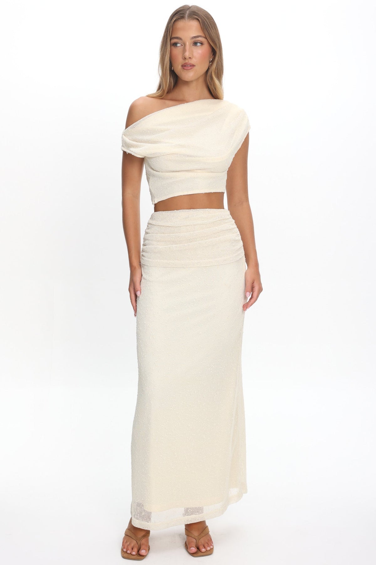 Alivya Ruched Waist Maxi Skirt Butter