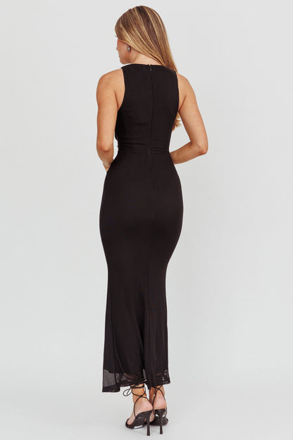 Piece Of Heaven Sleeveless Keyhole Mesh Maxi Dress Black