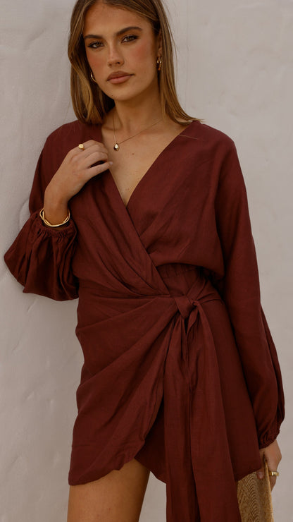Myra Long Sleeve Mini Dress - Chocolate