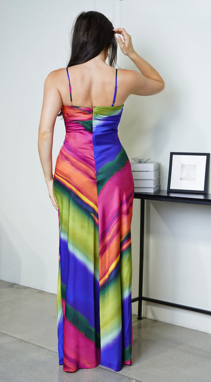 Elissa Multi Color Satin Maxi Dress - Multi Color