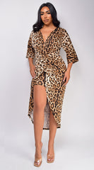 Dakota Brown Leopard Print Midi Dress