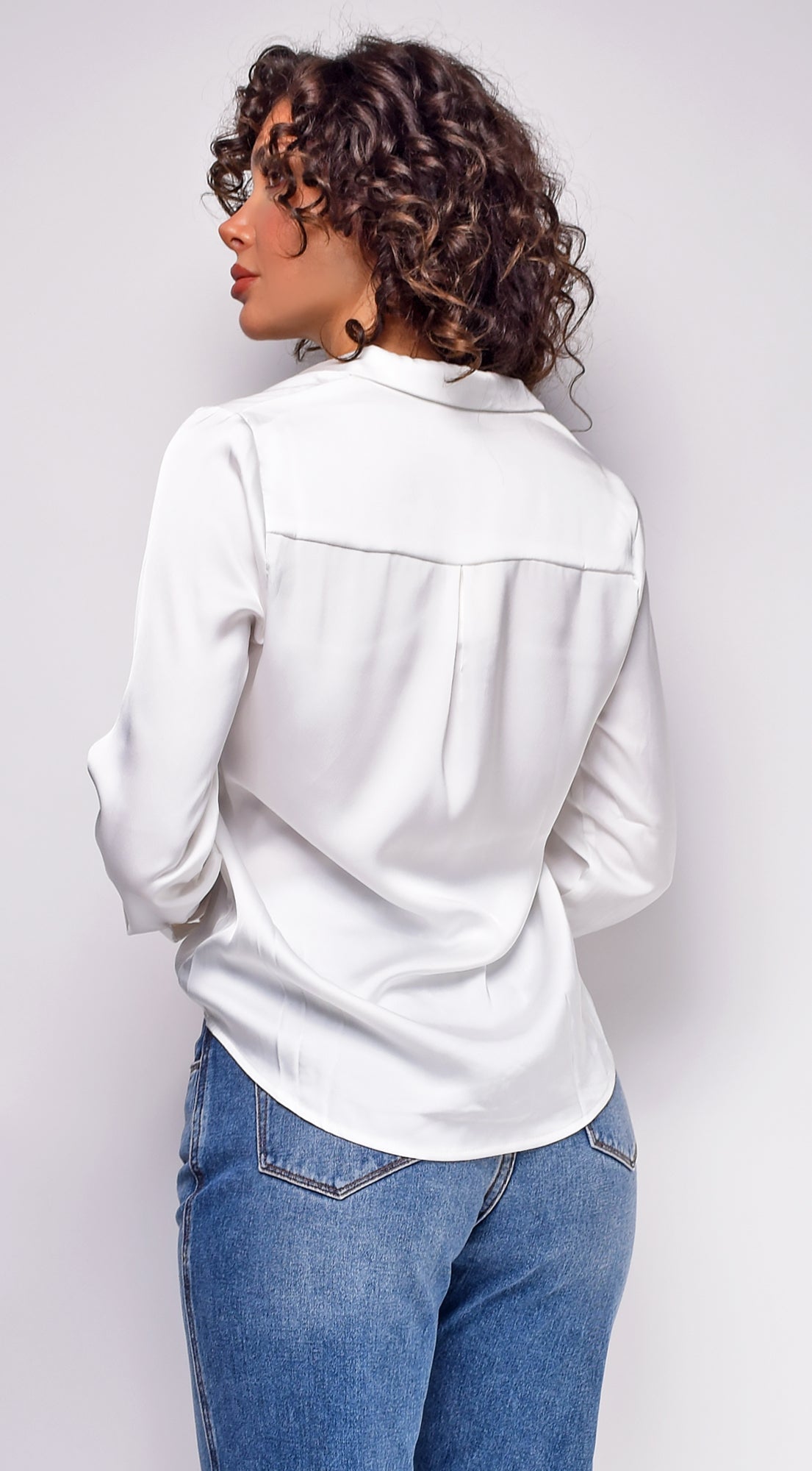 Braylee Satin Button Down Blouse Top - White