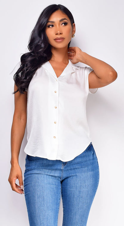 Kai Button Up Top - White
