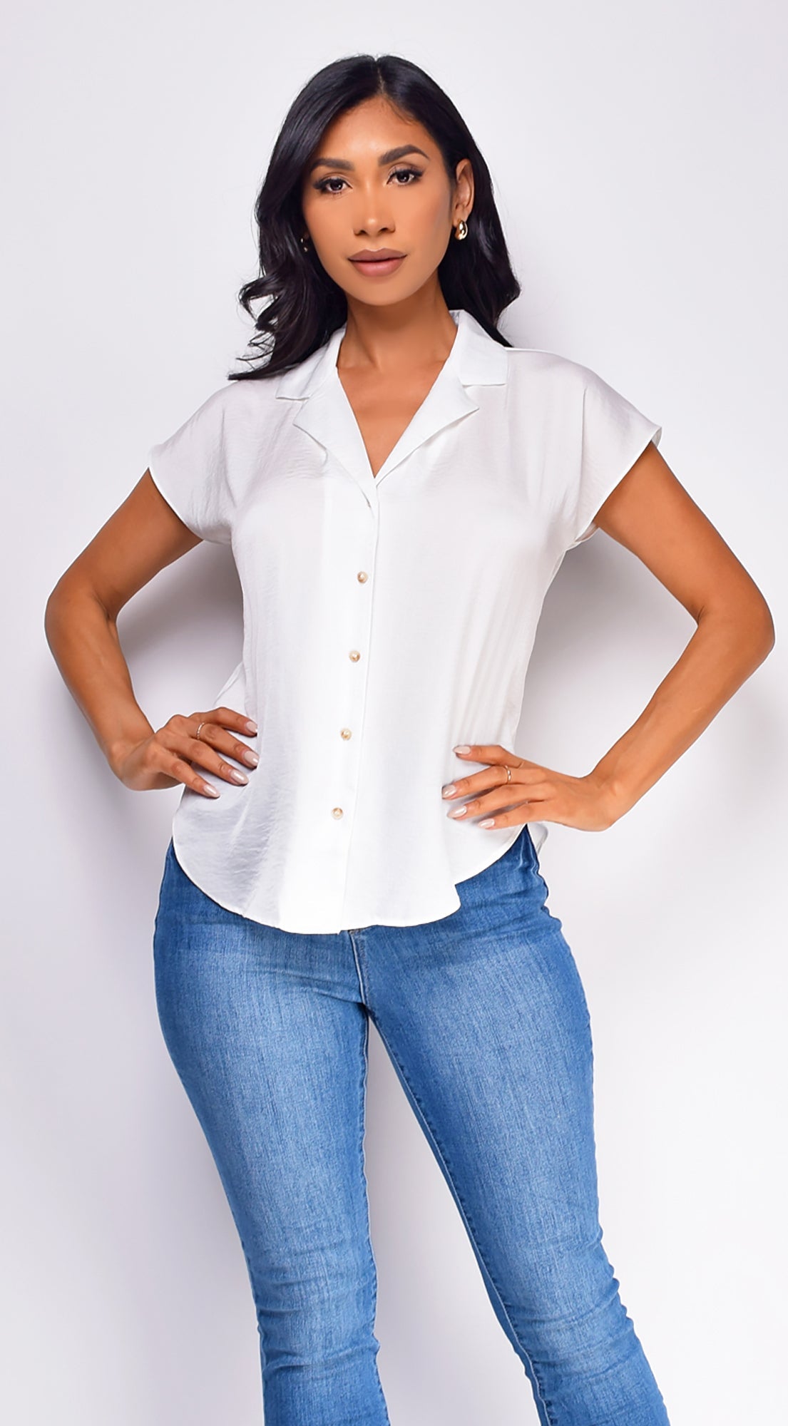 Kai Button Up Top - White