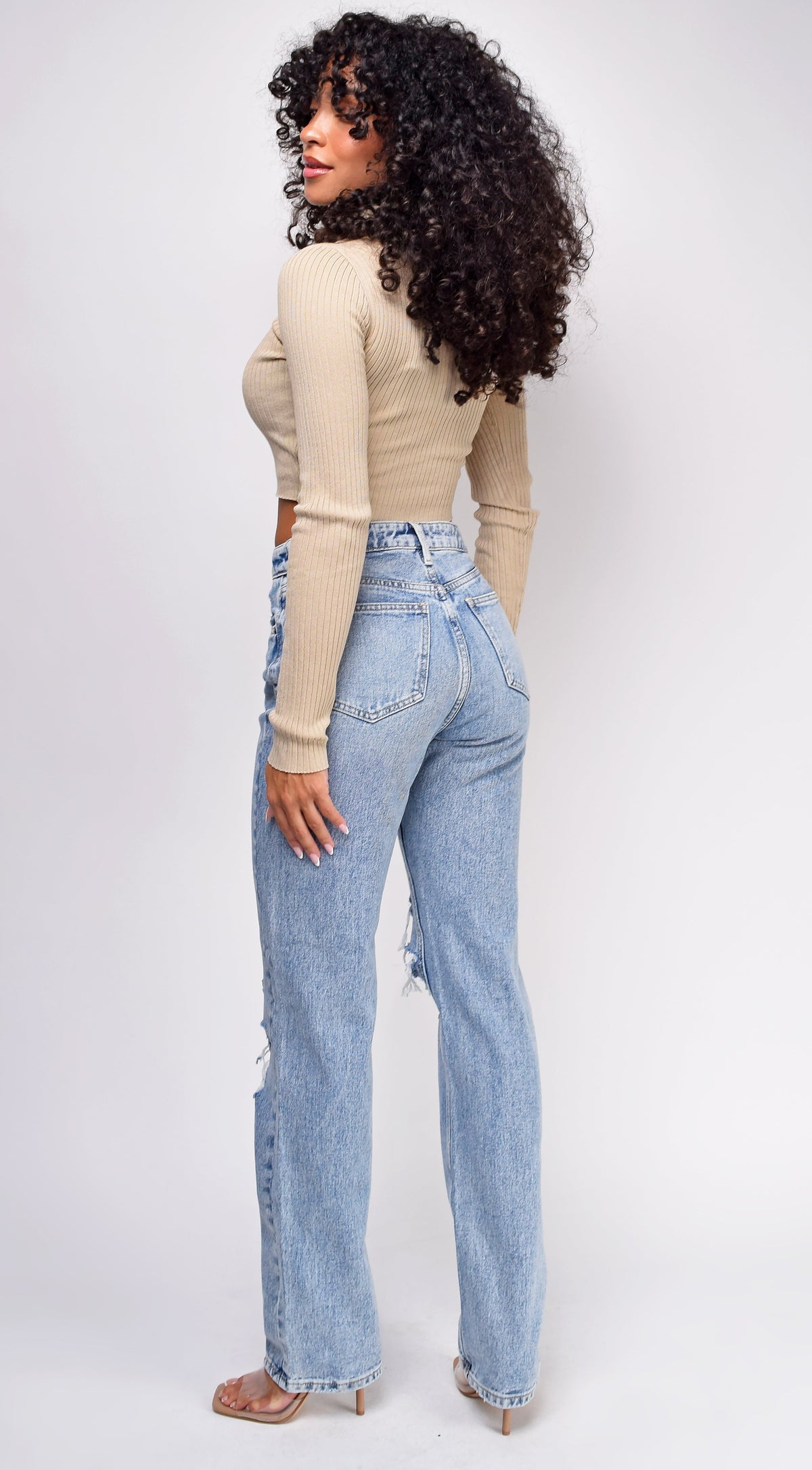 Rema Blue Knee Distressed Straight Leg Jeans