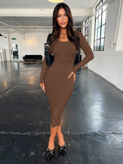 Fit Right In Ribbed Midi Sweater Dress