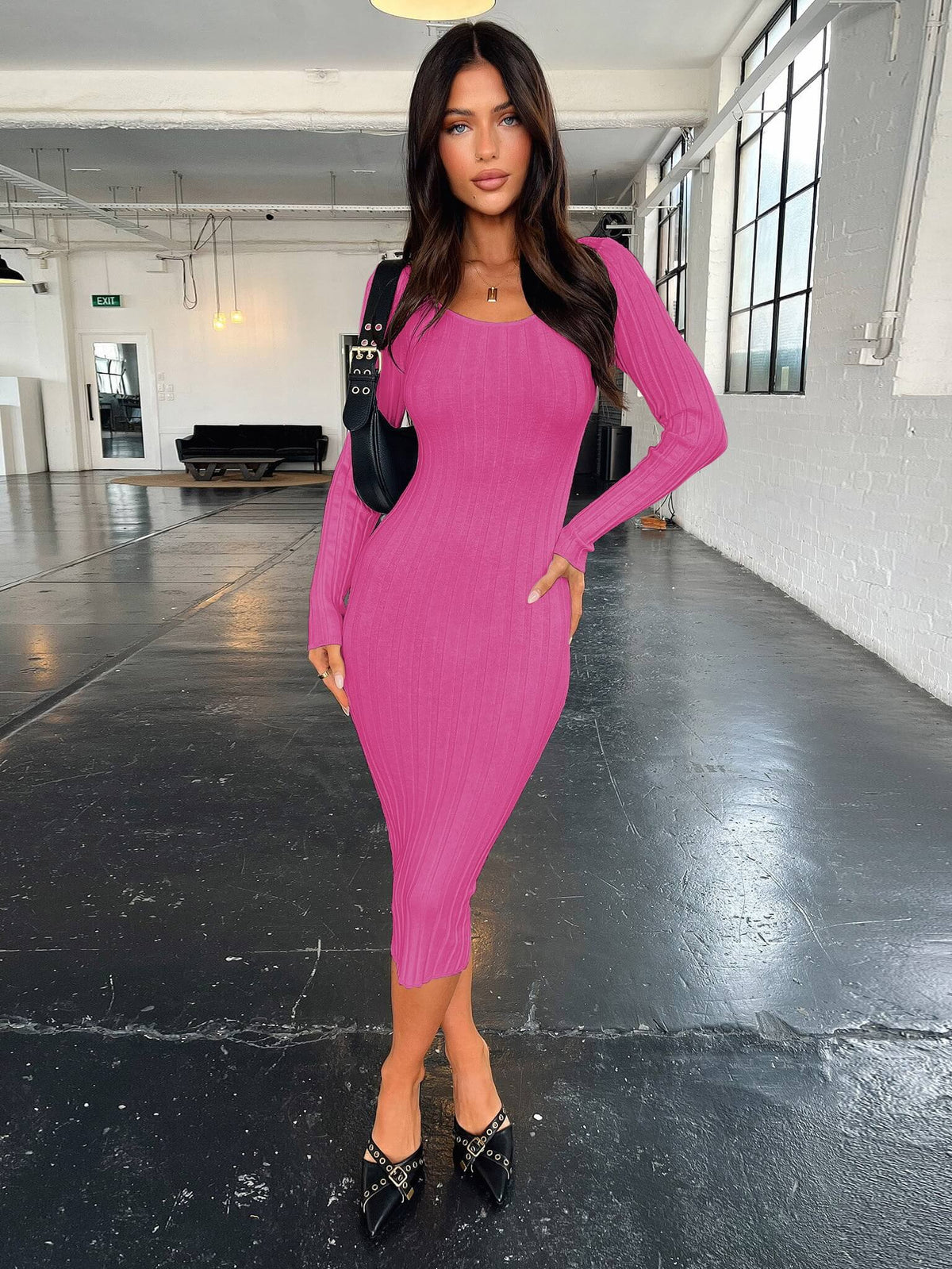 Fit Right In Ribbed Midi Sweater Dress