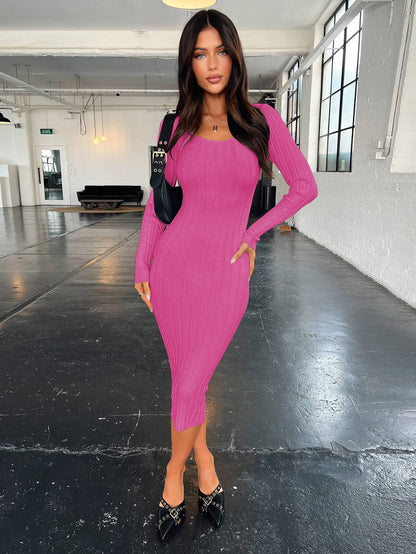 Fit Right In Ribbed Midi Sweater Dress