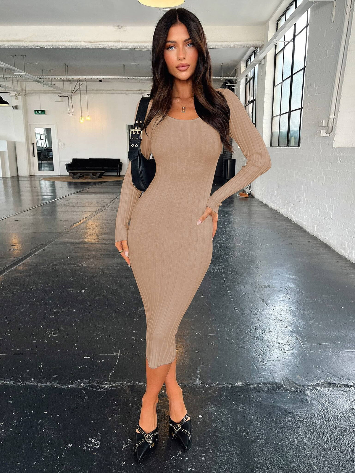 Fit Right In Ribbed Midi Sweater Dress