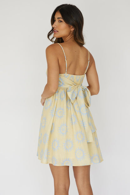 Sweet Solace Back Tie Mini Dress Sun Yellow
