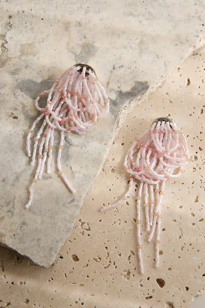 Andora Layered Tassel Bead Earrings Soft Pink