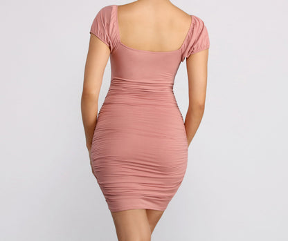 Easy Does It Puff Sleeve Ruched Mini Dress