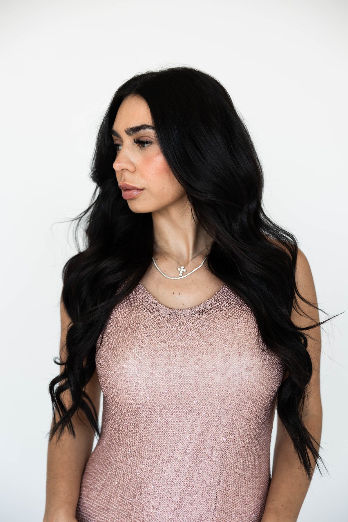 Elara Blush Shimmer Maxi Dress