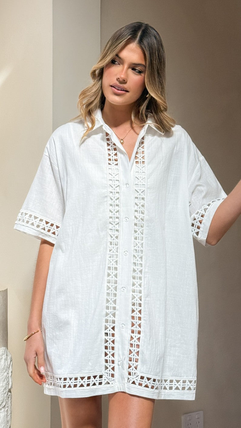 Halia Mini Shirt Dress - White
