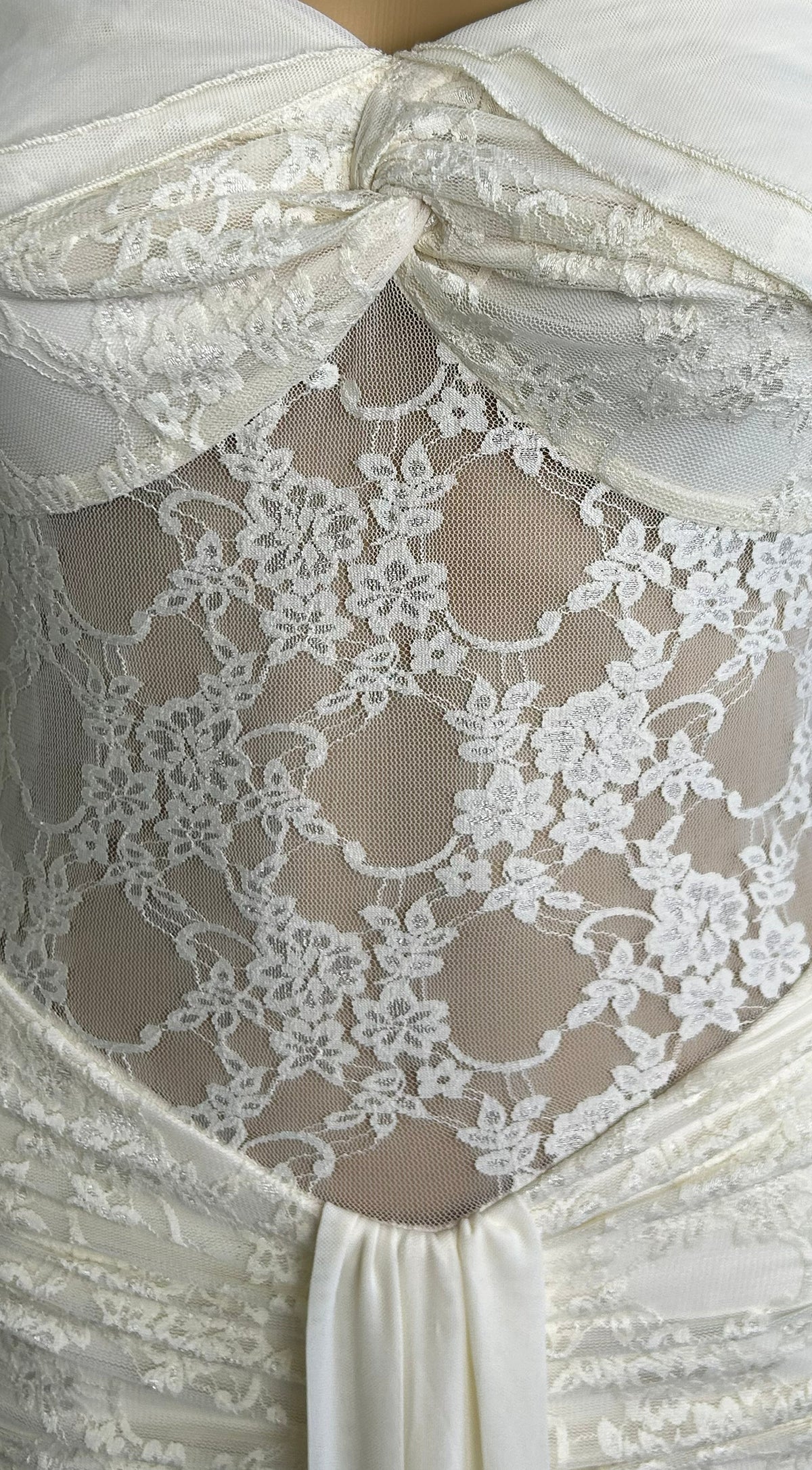 Elarisse Lace Mesh Maxi Dress - Cream White