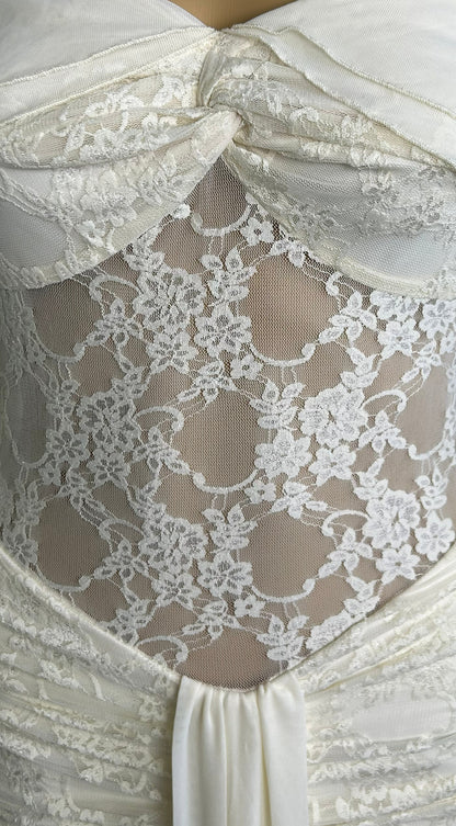 Elarisse Lace Mesh Maxi Dress - Cream White