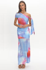 Aurora Sky Off-Shoulder Tie Maxi Dress Blue