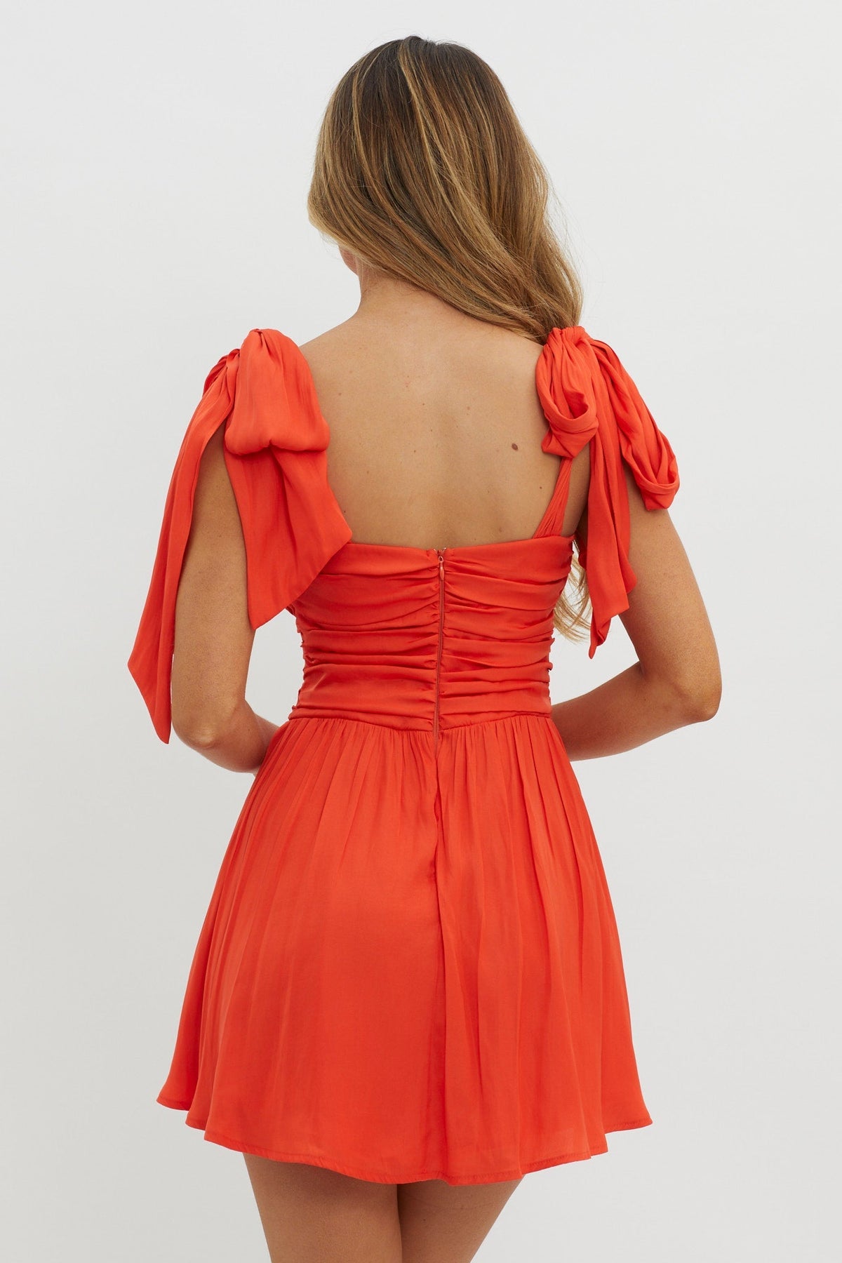 Lola Tied Shoulder Mini Dress Cherry Red