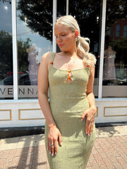 Klara Olive Green Crochet Knit Maxi Dress