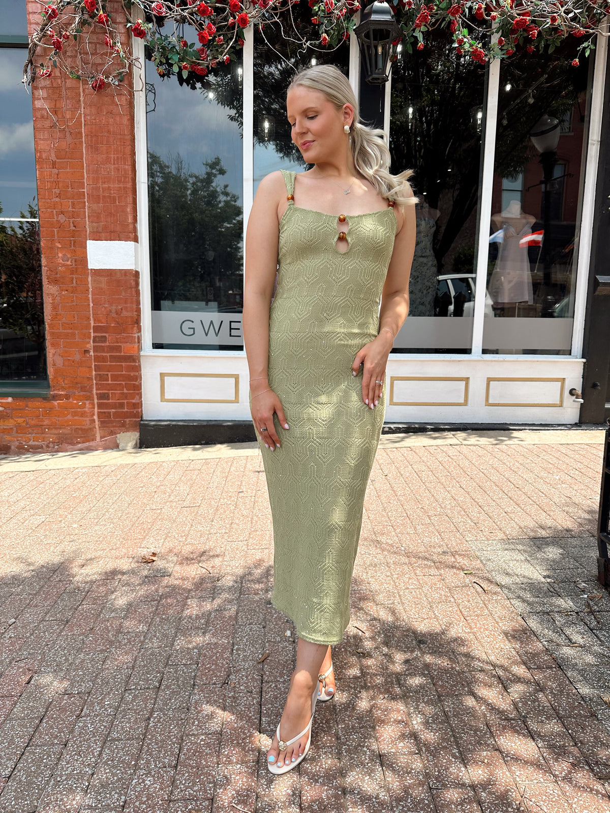 Klara Olive Green Crochet Knit Maxi Dress