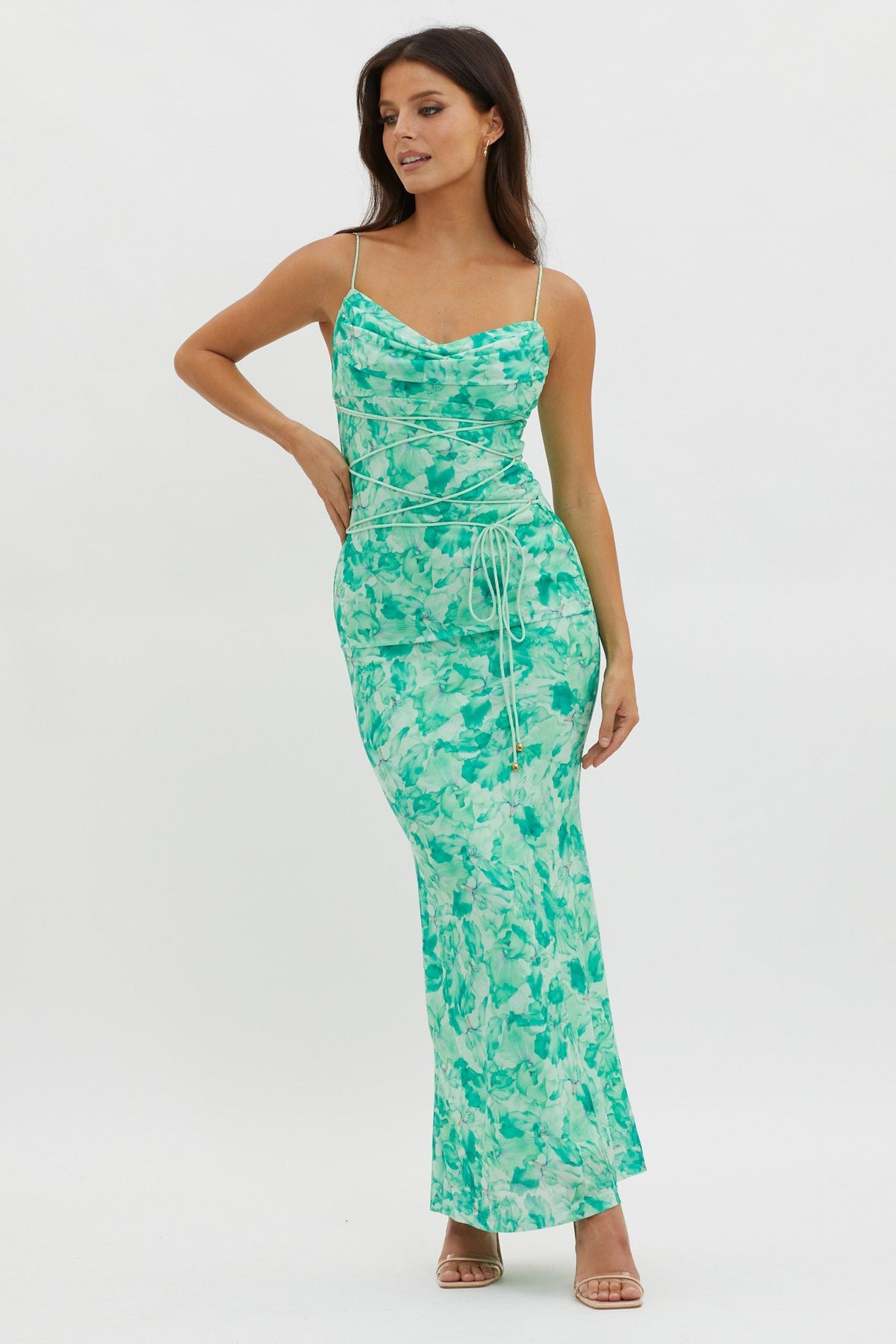 Teava Laced Waist Maxi Dress Orchid Green