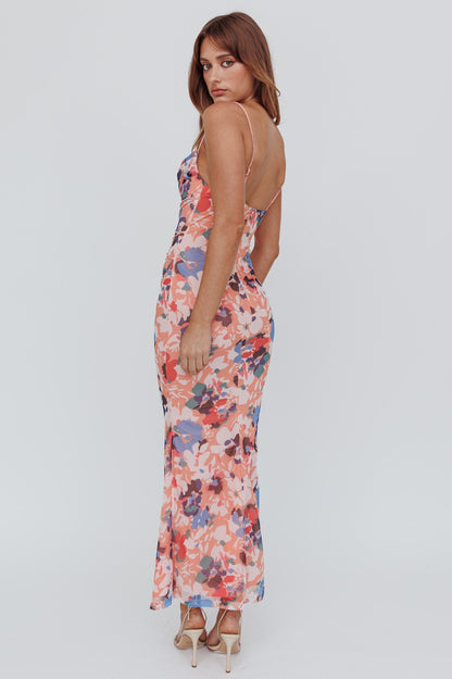 Teava Laced Waist Maxi Dress Flowers Orange
