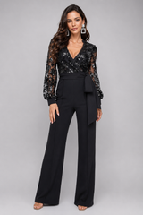 Eve Sequin Jumpsuit - Black