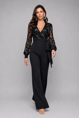 Eve Sequin Jumpsuit - Black