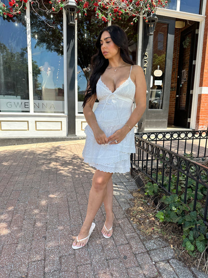 Mikayla White Lace Tiered Mini Dress