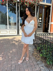 Mikayla White Lace Tiered Mini Dress