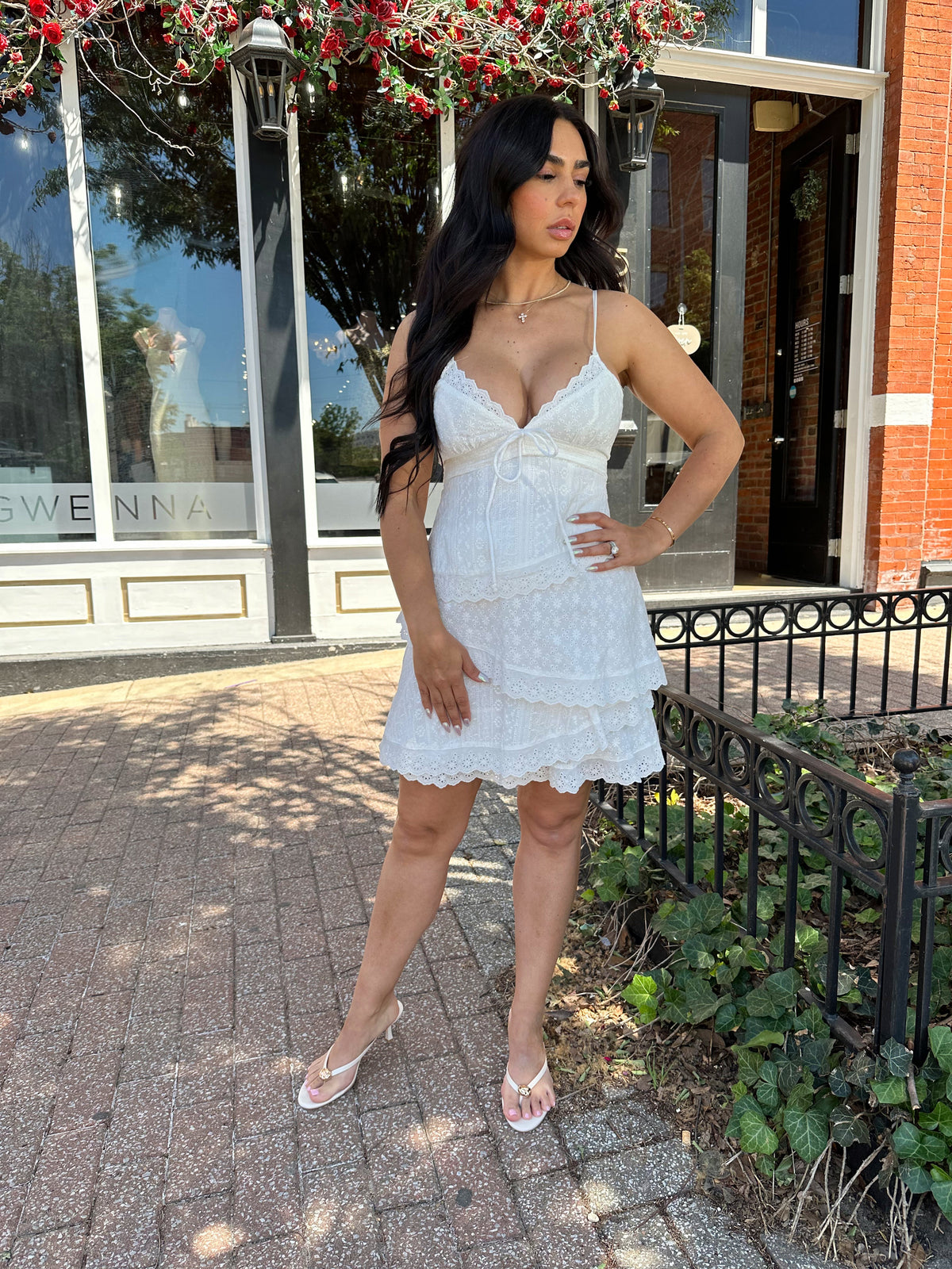 Mikayla White Lace Tiered Mini Dress