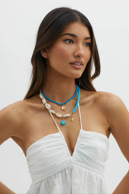 Bora Bora Shell Bead Multi-Layer Necklace Gold