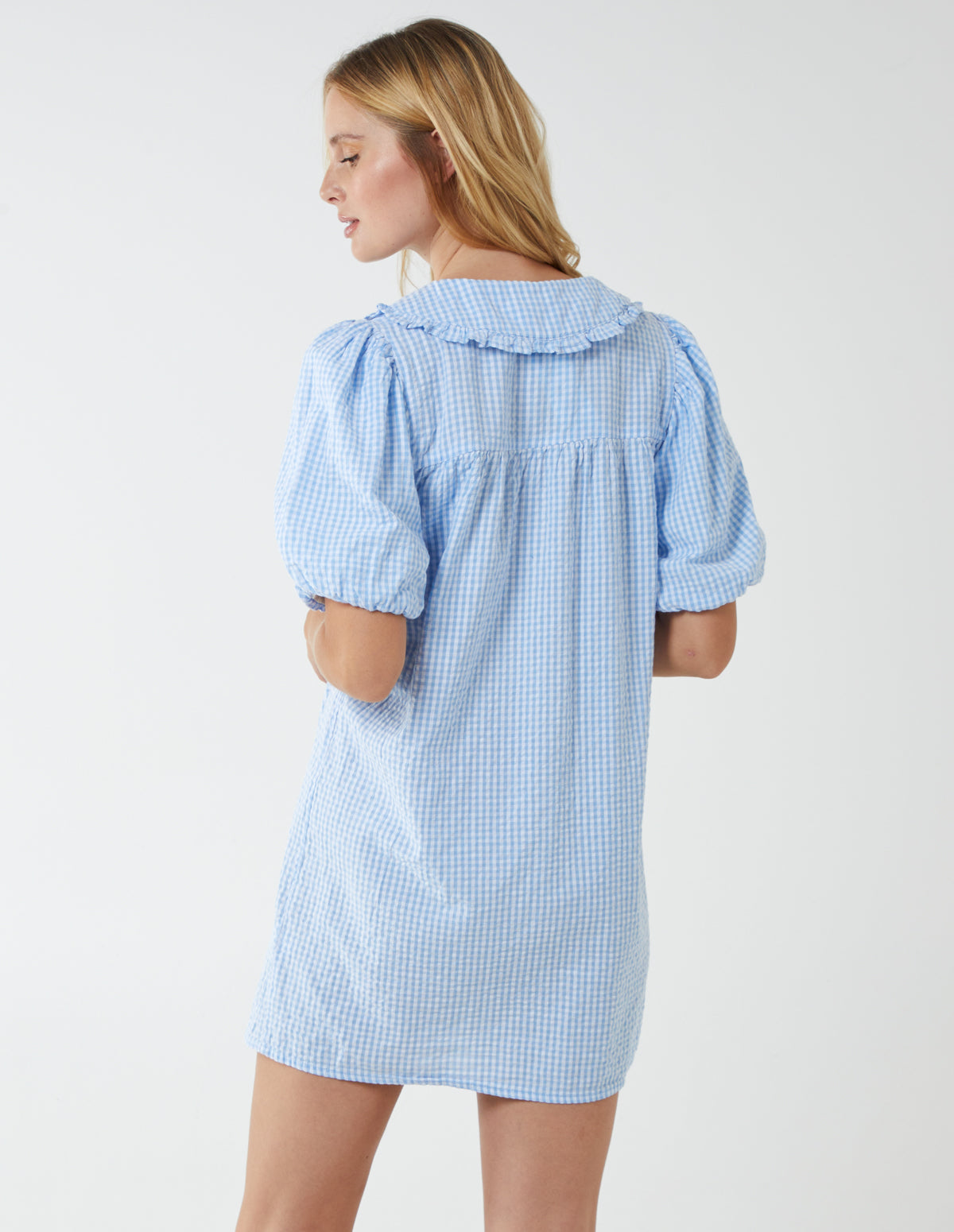 Gingham Shirt Dress With Plunge Ruffle