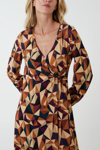 V Neck Ring Detail Midi Dress