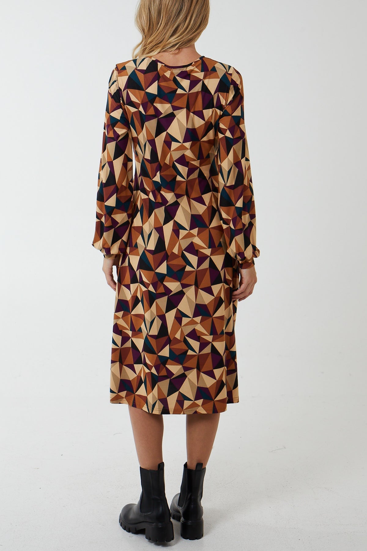 V Neck Ring Detail Midi Dress