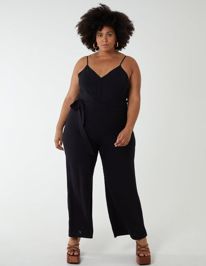 Curve Button Front Strappy Jumpsuit